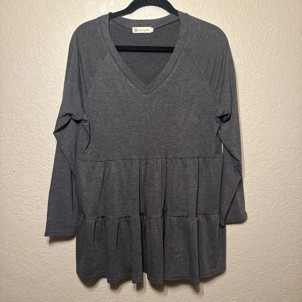 Stylish Gray Long Sleeve Babydoll Top